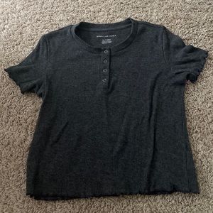 American Eagle Outfitters Women’s Gray Ribbed Short Sleeve